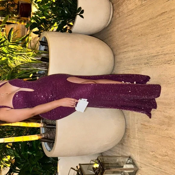 OhPolly Embellished Halterneck Gown in Plum - Picture 2 of 4